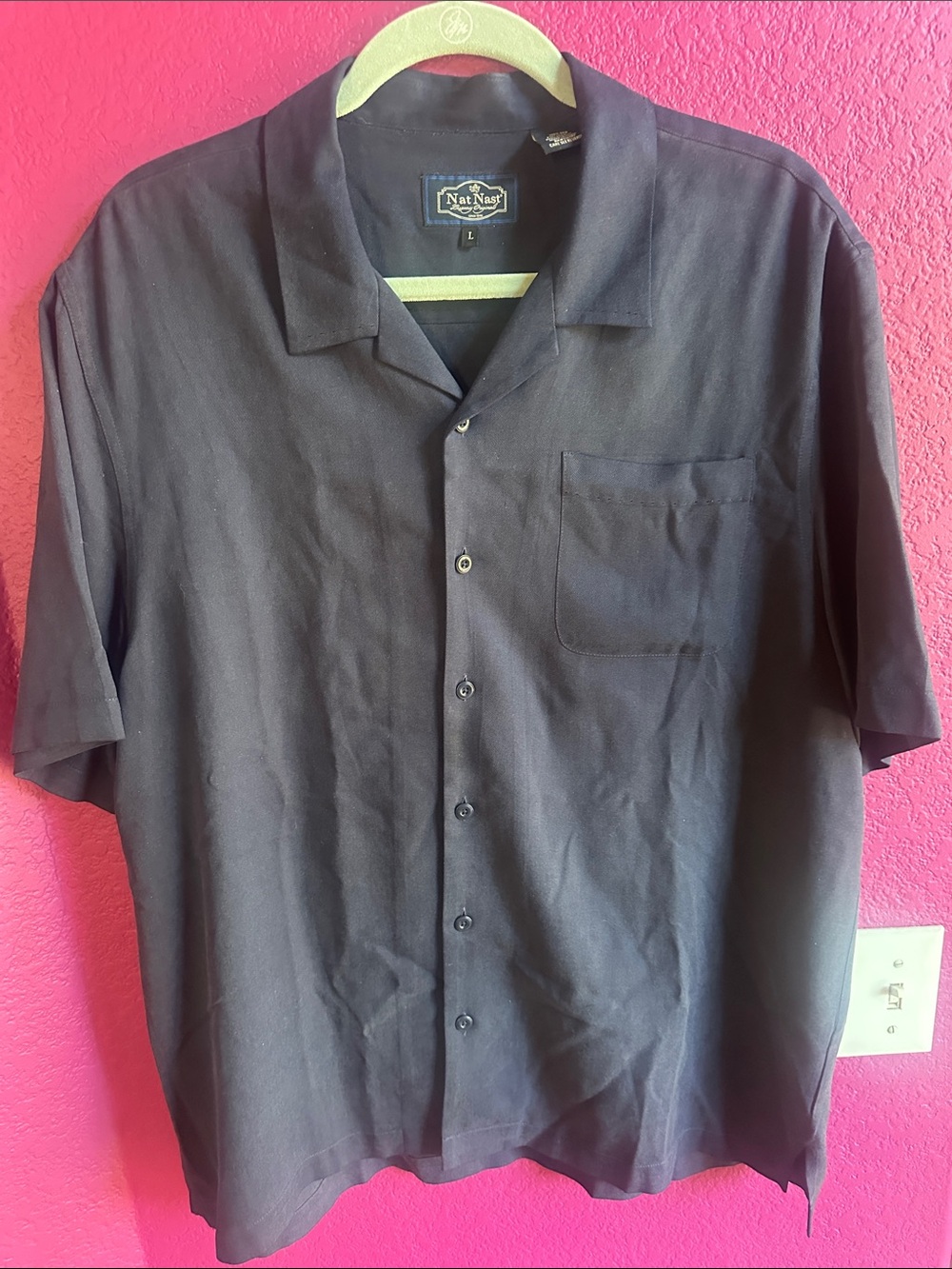 Nat Nast Navy Blue Short-Sleeve Camp Collar Button-Up Shirt